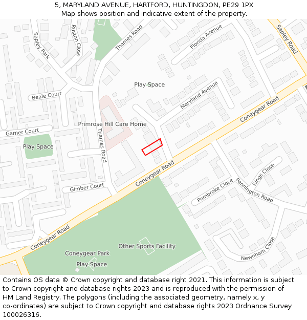 5, MARYLAND AVENUE, HARTFORD, HUNTINGDON, PE29 1PX: Location map and indicative extent of plot