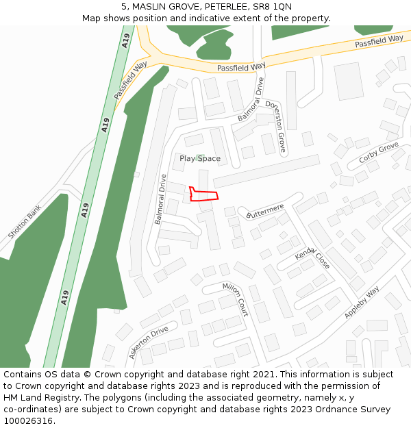 5, MASLIN GROVE, PETERLEE, SR8 1QN: Location map and indicative extent of plot