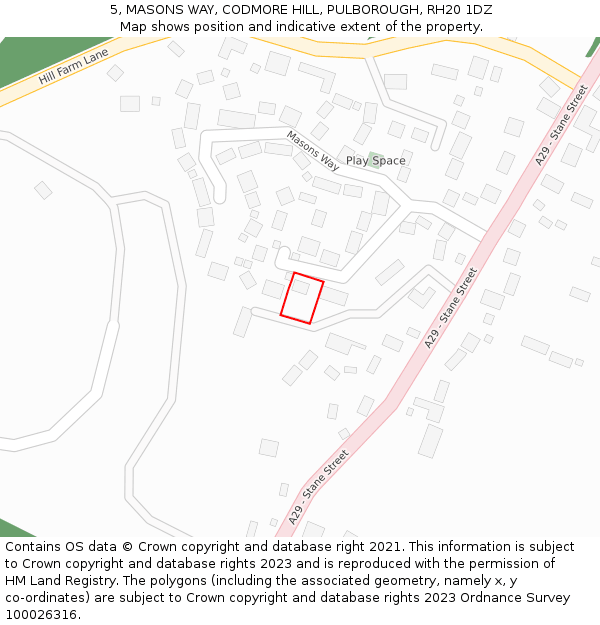 5, MASONS WAY, CODMORE HILL, PULBOROUGH, RH20 1DZ: Location map and indicative extent of plot