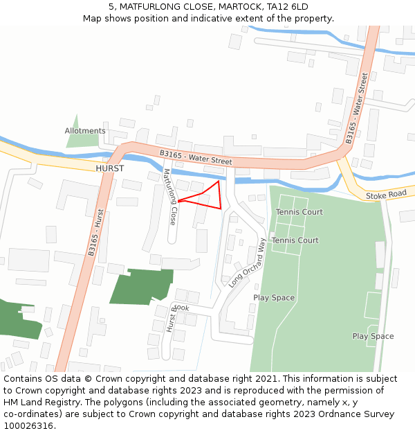 5, MATFURLONG CLOSE, MARTOCK, TA12 6LD: Location map and indicative extent of plot