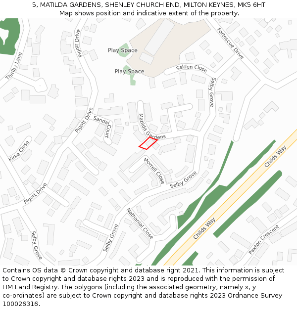 5, MATILDA GARDENS, SHENLEY CHURCH END, MILTON KEYNES, MK5 6HT: Location map and indicative extent of plot