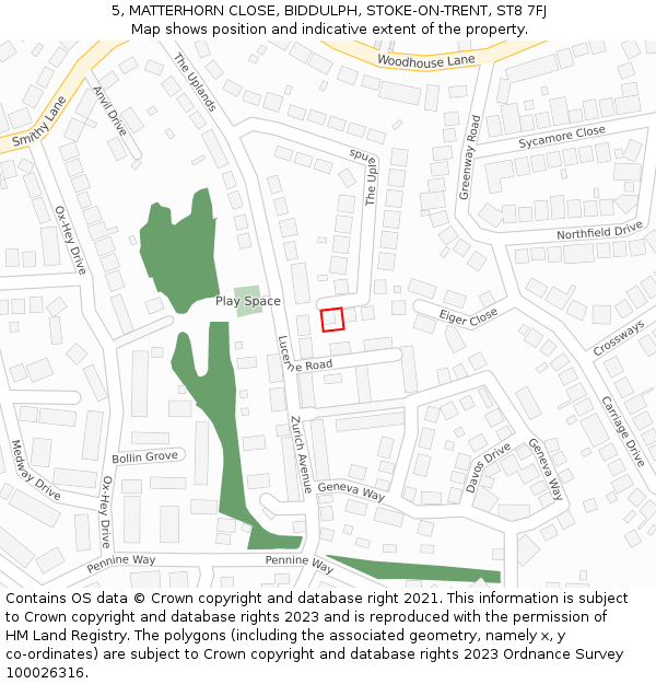 5, MATTERHORN CLOSE, BIDDULPH, STOKE-ON-TRENT, ST8 7FJ: Location map and indicative extent of plot