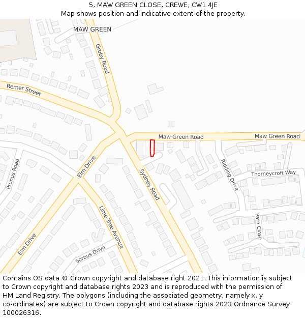 5, MAW GREEN CLOSE, CREWE, CW1 4JE: Location map and indicative extent of plot