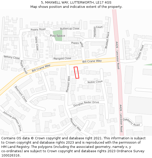 5, MAXWELL WAY, LUTTERWORTH, LE17 4GS: Location map and indicative extent of plot