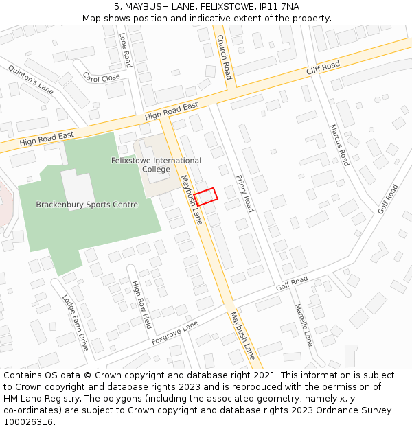 5, MAYBUSH LANE, FELIXSTOWE, IP11 7NA: Location map and indicative extent of plot