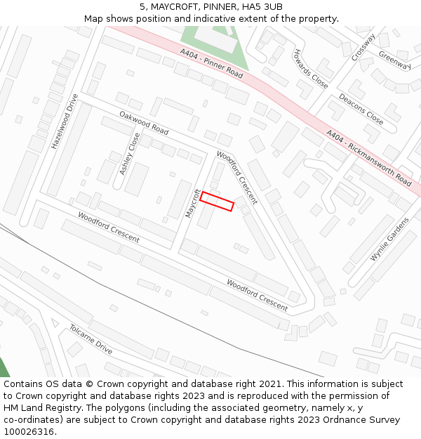 5, MAYCROFT, PINNER, HA5 3UB: Location map and indicative extent of plot