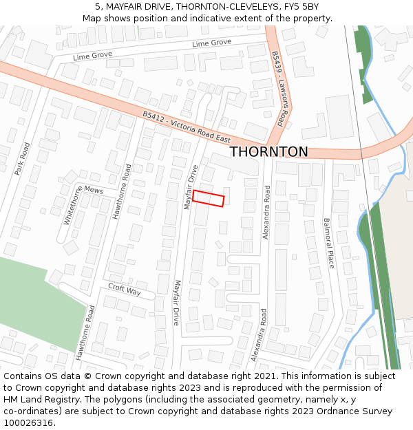 5, MAYFAIR DRIVE, THORNTON-CLEVELEYS, FY5 5BY: Location map and indicative extent of plot