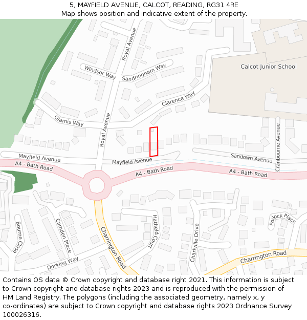 5, MAYFIELD AVENUE, CALCOT, READING, RG31 4RE: Location map and indicative extent of plot