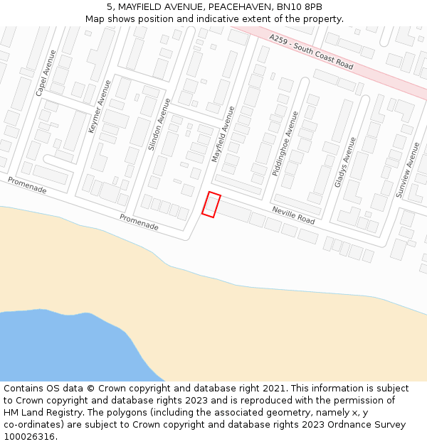 5, MAYFIELD AVENUE, PEACEHAVEN, BN10 8PB: Location map and indicative extent of plot