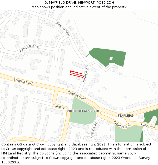 5, MAYFIELD DRIVE, NEWPORT, PO30 2DH: Location map and indicative extent of plot