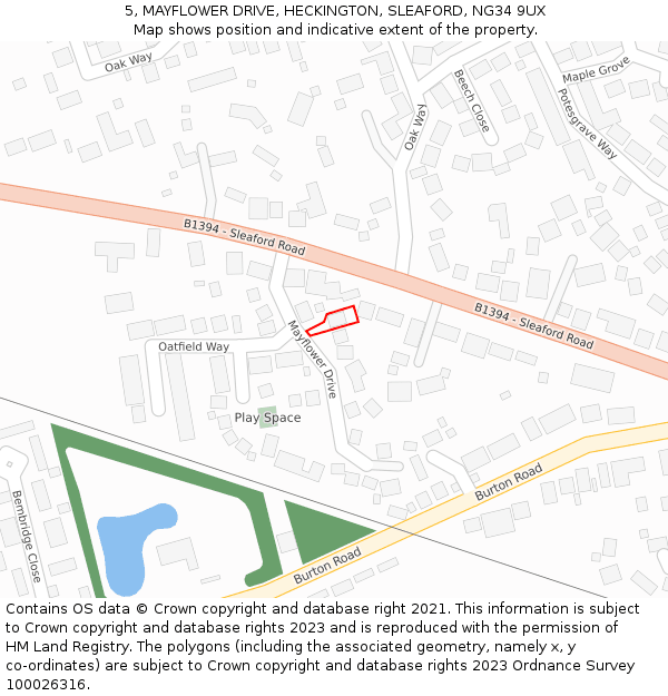 5, MAYFLOWER DRIVE, HECKINGTON, SLEAFORD, NG34 9UX: Location map and indicative extent of plot