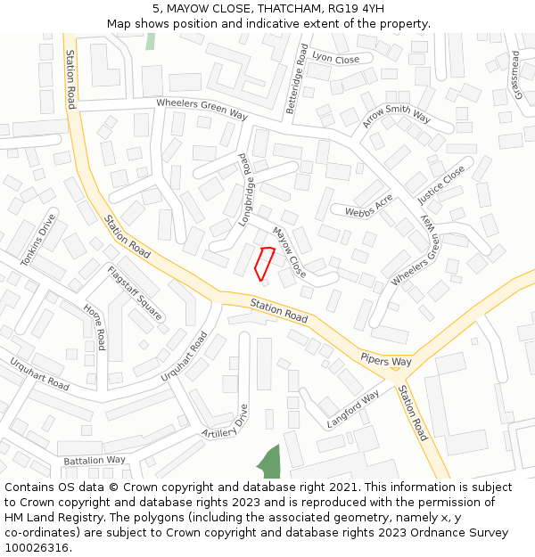 5, MAYOW CLOSE, THATCHAM, RG19 4YH: Location map and indicative extent of plot