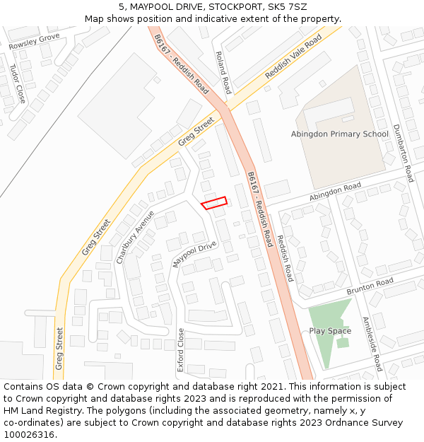 5, MAYPOOL DRIVE, STOCKPORT, SK5 7SZ: Location map and indicative extent of plot