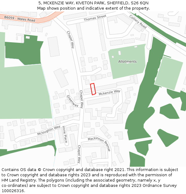 5, MCKENZIE WAY, KIVETON PARK, SHEFFIELD, S26 6QN: Location map and indicative extent of plot