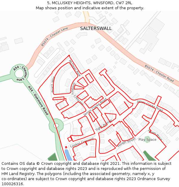 5, MCLUSKEY HEIGHTS, WINSFORD, CW7 2RL: Location map and indicative extent of plot