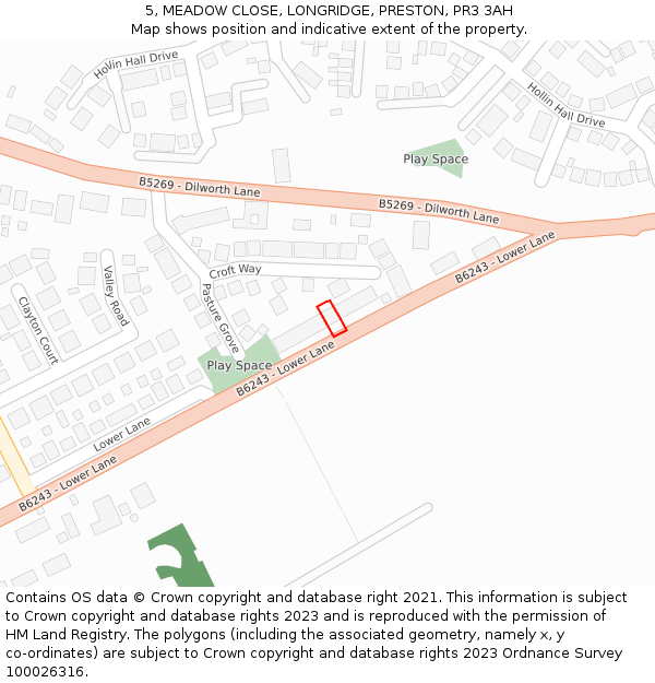 5, MEADOW CLOSE, LONGRIDGE, PRESTON, PR3 3AH: Location map and indicative extent of plot