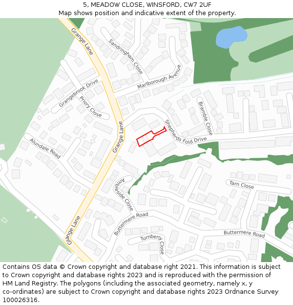5, MEADOW CLOSE, WINSFORD, CW7 2UF: Location map and indicative extent of plot