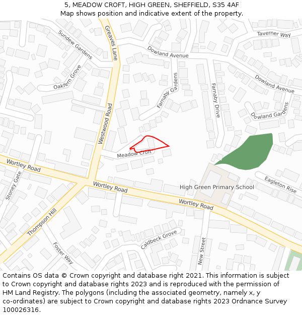 5, MEADOW CROFT, HIGH GREEN, SHEFFIELD, S35 4AF: Location map and indicative extent of plot