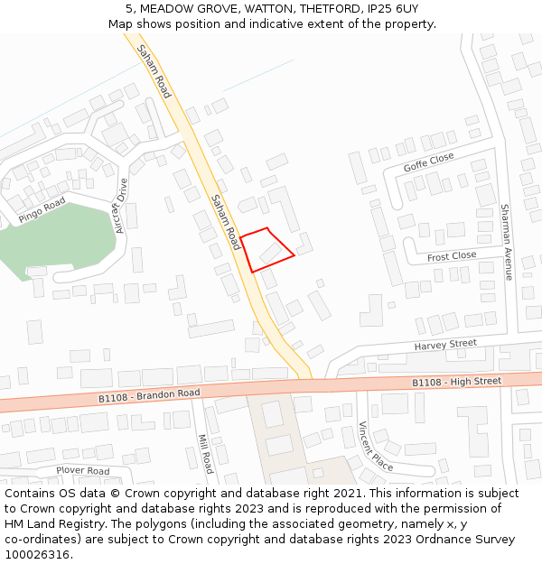 5, MEADOW GROVE, WATTON, THETFORD, IP25 6UY: Location map and indicative extent of plot