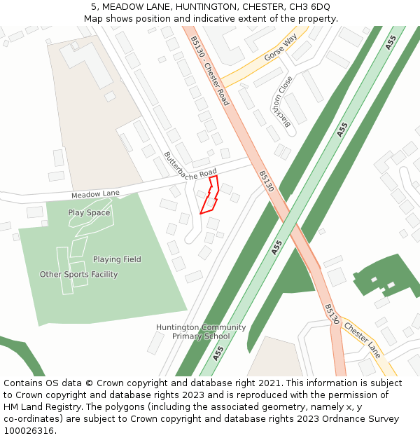 5, MEADOW LANE, HUNTINGTON, CHESTER, CH3 6DQ: Location map and indicative extent of plot