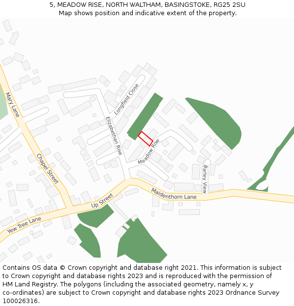 5, MEADOW RISE, NORTH WALTHAM, BASINGSTOKE, RG25 2SU: Location map and indicative extent of plot