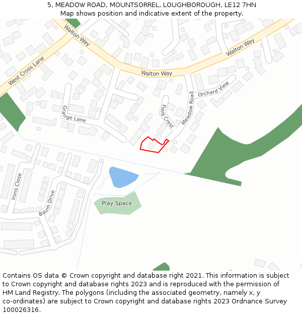 5, MEADOW ROAD, MOUNTSORREL, LOUGHBOROUGH, LE12 7HN: Location map and indicative extent of plot