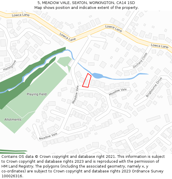 5, MEADOW VALE, SEATON, WORKINGTON, CA14 1SD: Location map and indicative extent of plot