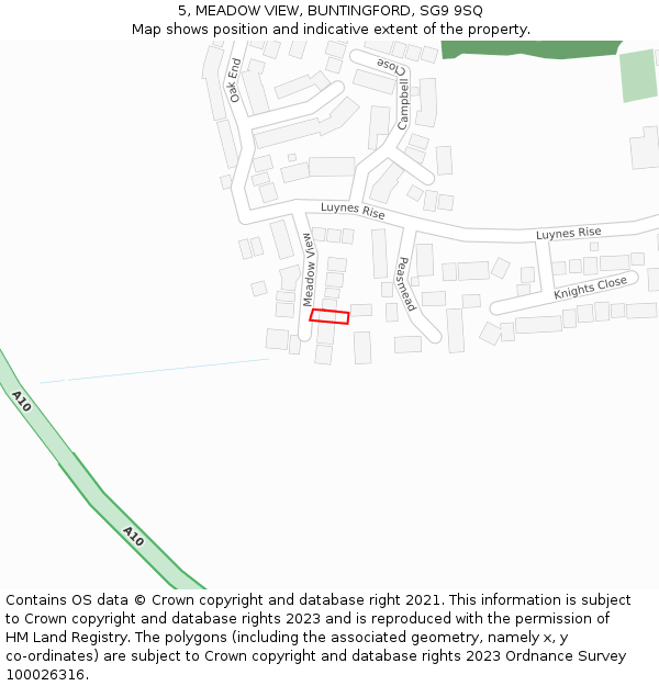 5, MEADOW VIEW, BUNTINGFORD, SG9 9SQ: Location map and indicative extent of plot