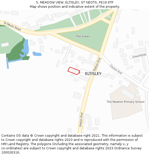 5, MEADOW VIEW, ELTISLEY, ST NEOTS, PE19 6TP: Location map and indicative extent of plot