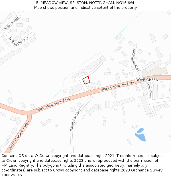 5, MEADOW VIEW, SELSTON, NOTTINGHAM, NG16 6WL: Location map and indicative extent of plot