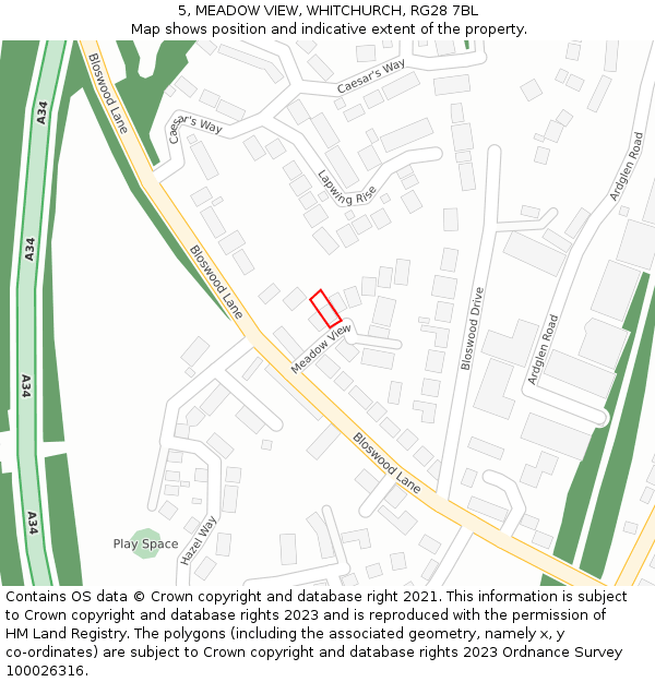 5, MEADOW VIEW, WHITCHURCH, RG28 7BL: Location map and indicative extent of plot