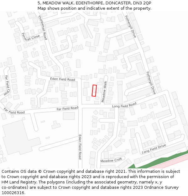 5, MEADOW WALK, EDENTHORPE, DONCASTER, DN3 2QP: Location map and indicative extent of plot
