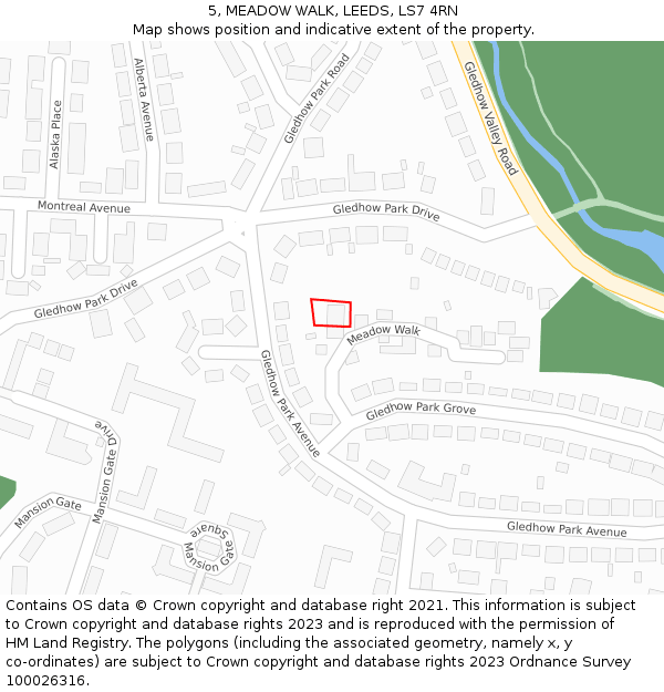 5, MEADOW WALK, LEEDS, LS7 4RN: Location map and indicative extent of plot