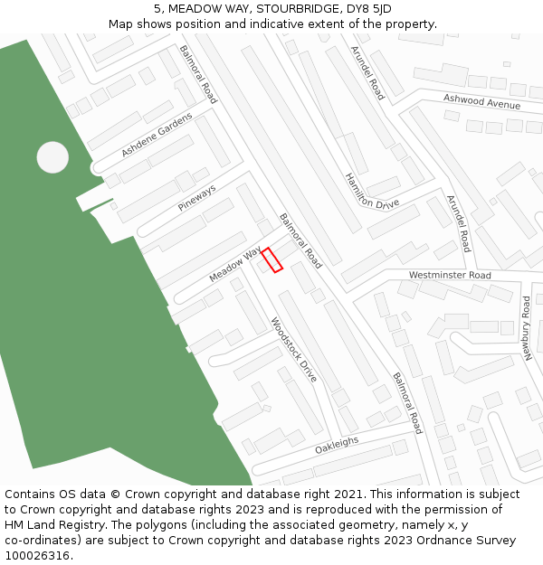 5, MEADOW WAY, STOURBRIDGE, DY8 5JD: Location map and indicative extent of plot