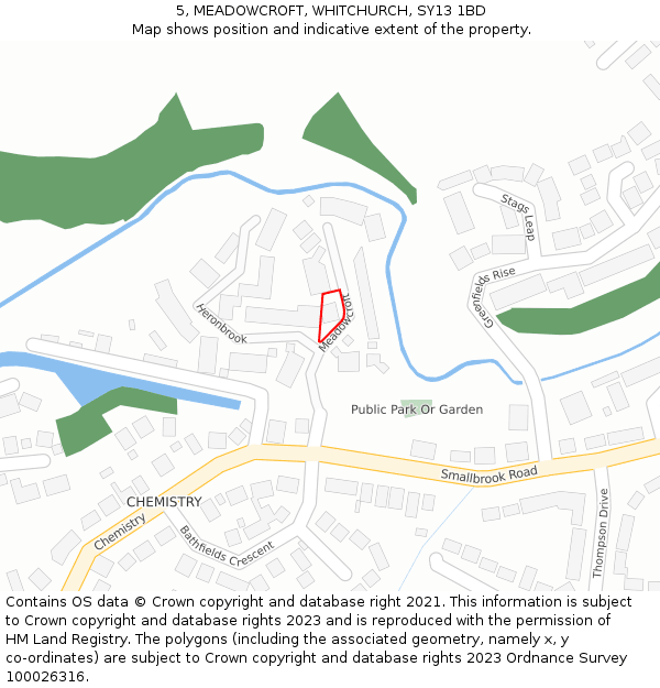 5, MEADOWCROFT, WHITCHURCH, SY13 1BD: Location map and indicative extent of plot