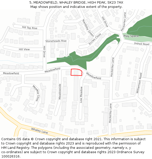 5, MEADOWFIELD, WHALEY BRIDGE, HIGH PEAK, SK23 7AX: Location map and indicative extent of plot