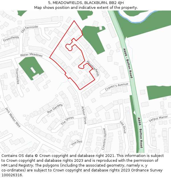 5, MEADOWFIELDS, BLACKBURN, BB2 4JH: Location map and indicative extent of plot