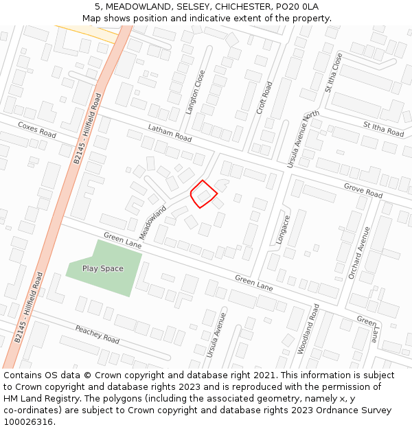 5, MEADOWLAND, SELSEY, CHICHESTER, PO20 0LA: Location map and indicative extent of plot