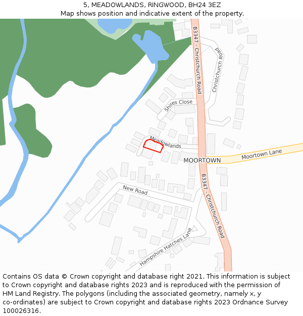 5, MEADOWLANDS, RINGWOOD, BH24 3EZ: Location map and indicative extent of plot