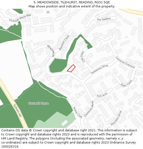 5, MEADOWSIDE, TILEHURST, READING, RG31 5QE: Location map and indicative extent of plot