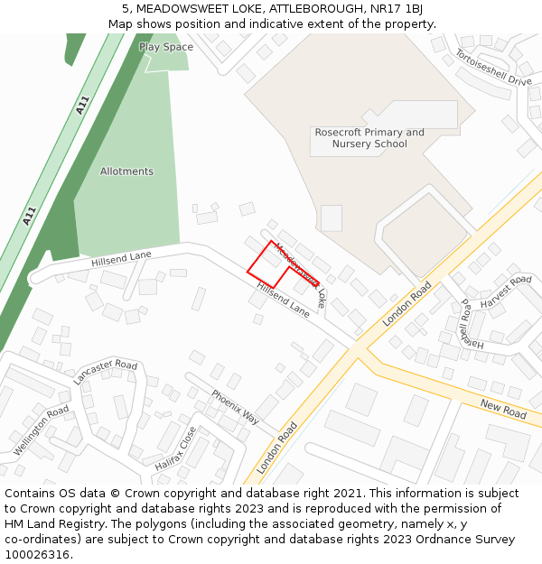 5, MEADOWSWEET LOKE, ATTLEBOROUGH, NR17 1BJ: Location map and indicative extent of plot