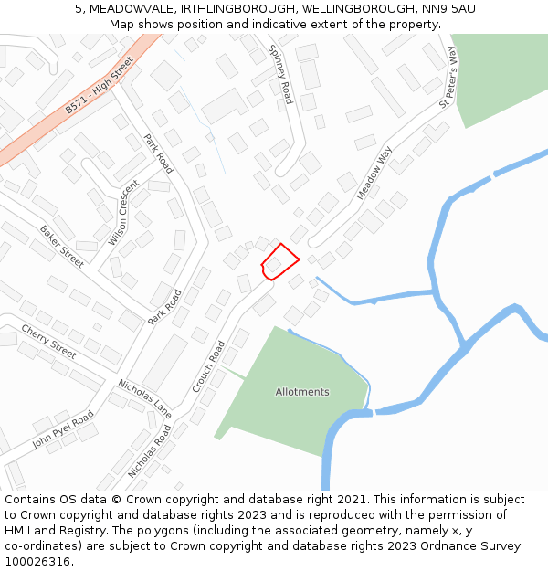 5, MEADOWVALE, IRTHLINGBOROUGH, WELLINGBOROUGH, NN9 5AU: Location map and indicative extent of plot