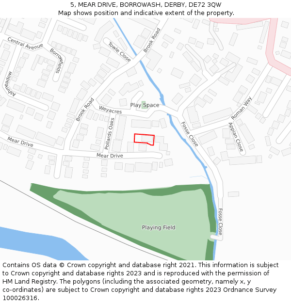 5, MEAR DRIVE, BORROWASH, DERBY, DE72 3QW: Location map and indicative extent of plot