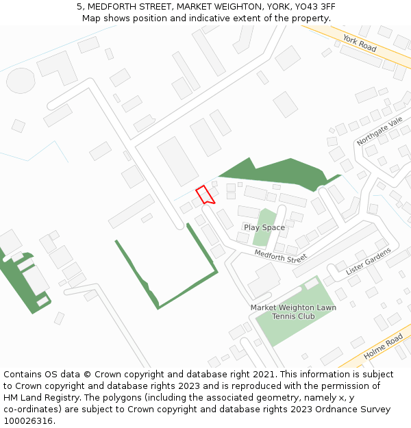 5, MEDFORTH STREET, MARKET WEIGHTON, YORK, YO43 3FF: Location map and indicative extent of plot