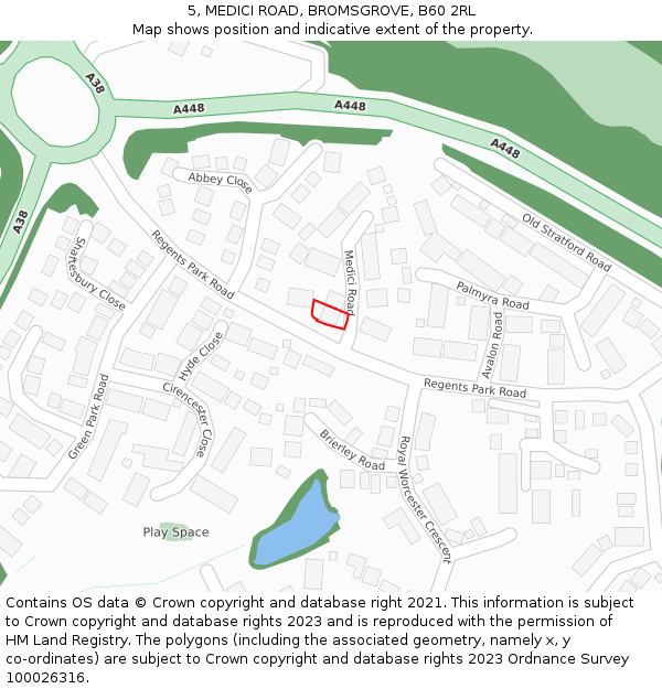 5, MEDICI ROAD, BROMSGROVE, B60 2RL: Location map and indicative extent of plot