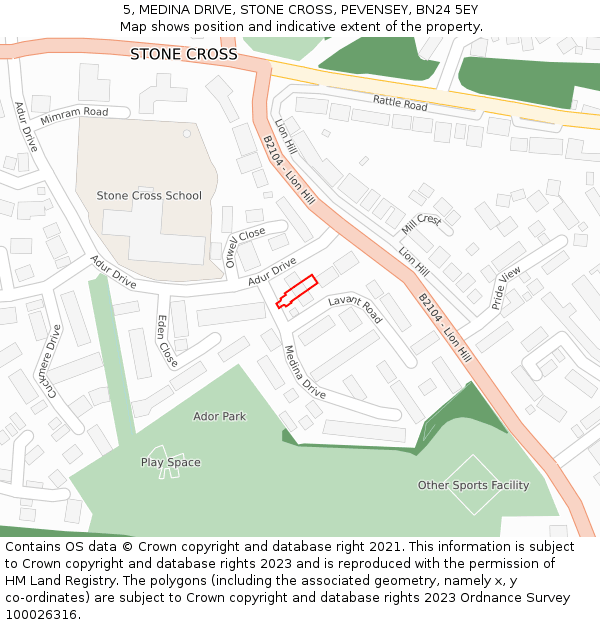 5, MEDINA DRIVE, STONE CROSS, PEVENSEY, BN24 5EY: Location map and indicative extent of plot