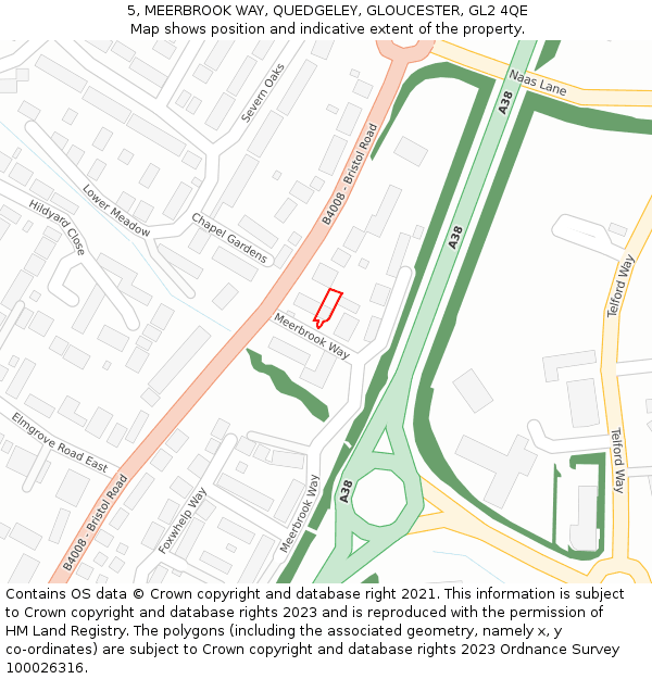 5, MEERBROOK WAY, QUEDGELEY, GLOUCESTER, GL2 4QE: Location map and indicative extent of plot