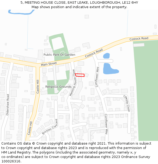 5, MEETING HOUSE CLOSE, EAST LEAKE, LOUGHBOROUGH, LE12 6HY: Location map and indicative extent of plot