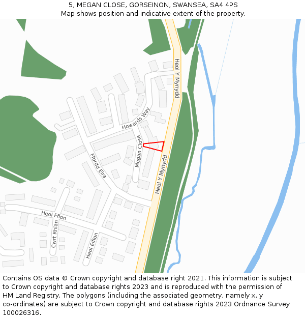 5, MEGAN CLOSE, GORSEINON, SWANSEA, SA4 4PS: Location map and indicative extent of plot
