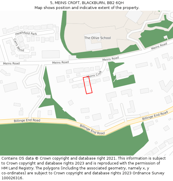 5, MEINS CROFT, BLACKBURN, BB2 6QH: Location map and indicative extent of plot